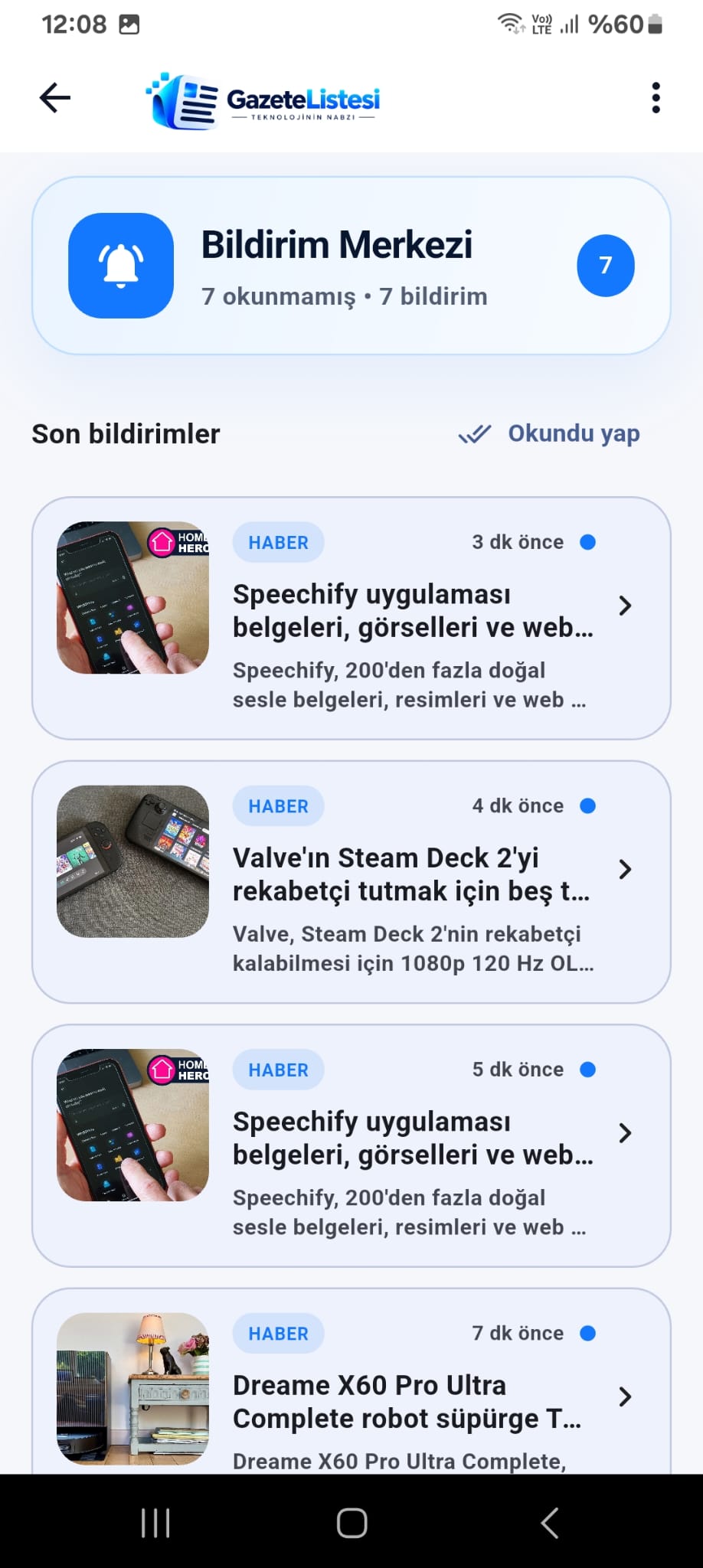 Native mobile app home screen