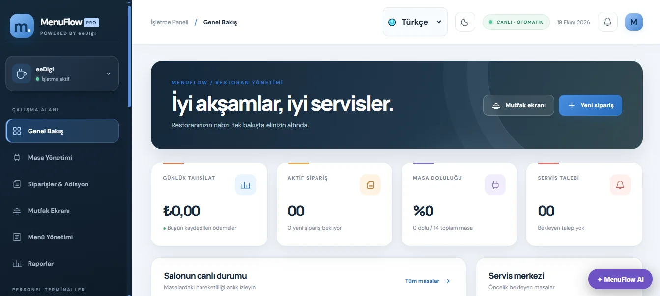 MenuFlow Pro gerçek proje arayüzü